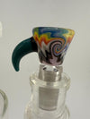 Lylo Glass Reversal Martini Bowl featuring a colorful swirl design and a green handle, handcrafted in Spokane, WA.