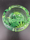 Cookies Glass Ashtray with bold Cookies logo and green marijuana leaf design.