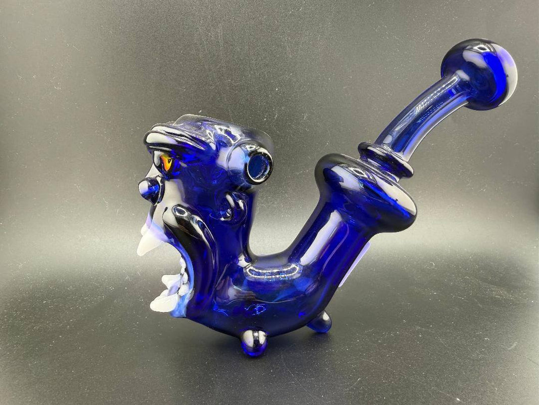 Crondo Face Pipe Sherlock with a unique blue design featuring a creature-inspired shape and intricate details.