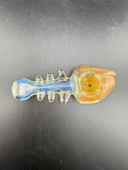 Crondo Glass Hand Pipe - Fumed Fish Skeleton showcasing a unique fish skeleton design in colorful glass.