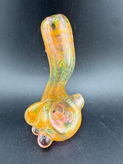 Crondo Glass Hand Pipe - Heavy Fumed with vibrant colors and a unique design on a black background.