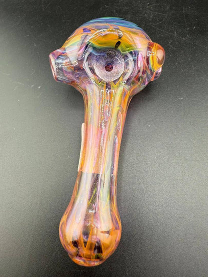 Crondo Glass Hand Pipe -Heavy Fumed w/ Green & Blue Wig Wag Cap on a black background showcasing colorful swirl design.