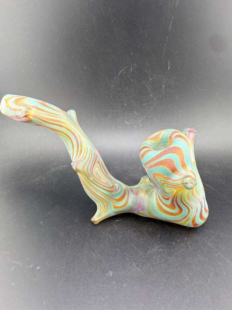Crondo Glass Sherlock Pipe - Wood Tech Branch with colorful swirl design on a dark background