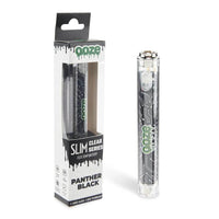 Ooze Slim Clear Series Panther Black 510 vape battery in transparent design, retro packaging showcasing advanced features.