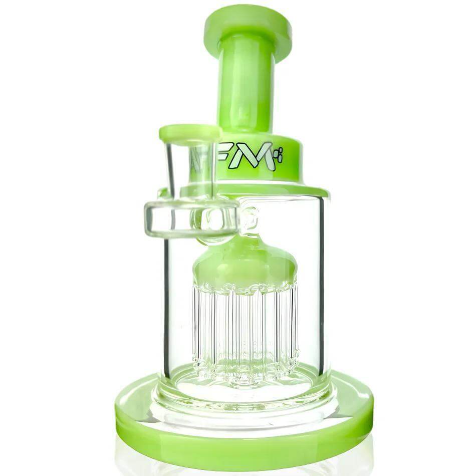 AFM Glass 8 Arm Tree Perc Rig TX544 in vibrant green color, featuring fixed stem design and 8-arm perc for smooth hits.