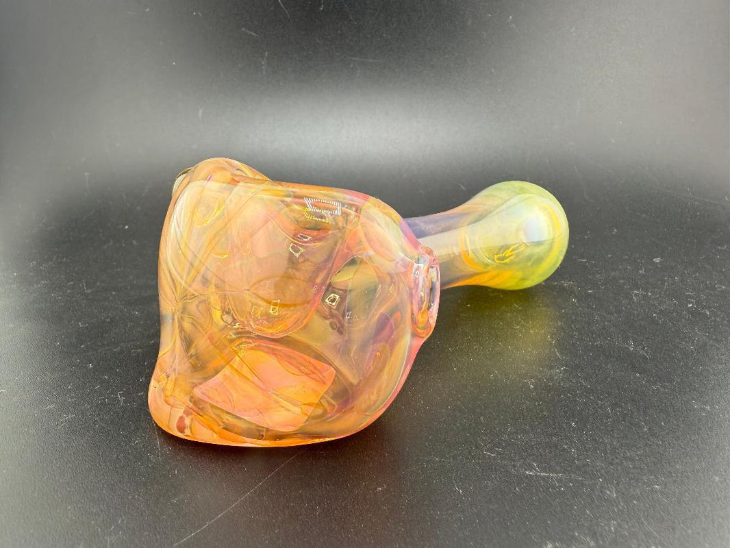 Elbow Tim Glass Fumed Pipe in vibrant colors with color-changing effects, handcrafted in Spokane, WA.