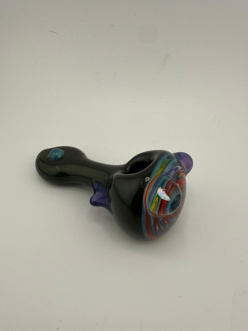 Highgrade Glass Rainbow Wig Wag Spoon pipe featuring vibrant colors and twisted design, crafted from durable borosilicate glass.