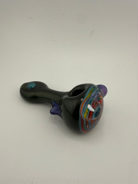 Highgrade Glass Rainbow Wig Wag Spoon pipe featuring vibrant colors and twisted design, crafted from durable borosilicate glass.