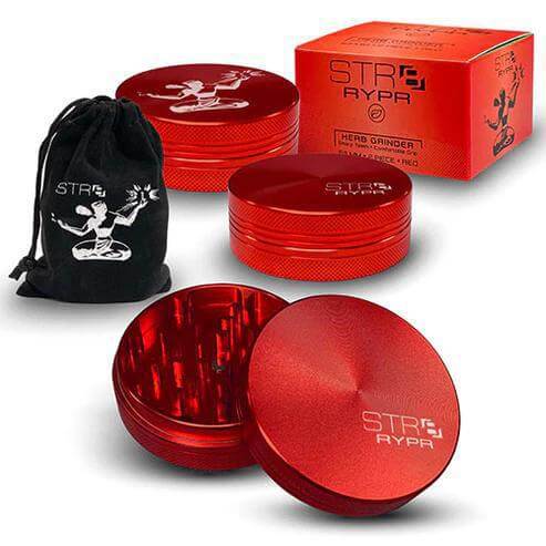 STR8 Rypr 63mm 2PC Herb Grinder in red with pouch and box for smooth and consistent grinding experience.