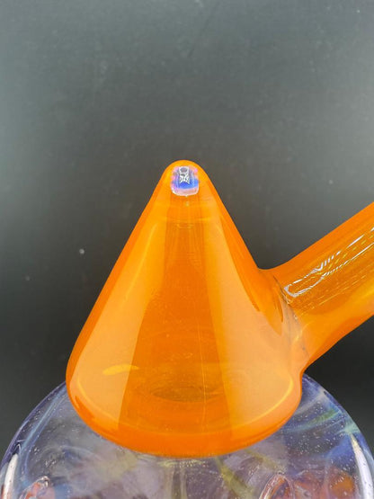 Mank Glass Orange & Purple Recycler w/ Marble and Opal Accents 10mm 90°