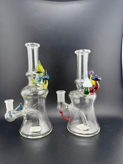 Brando Glass Mushroom Growth Banger Hanger Rig – 10mm 90° Joint | Hand-Blown Clear Glass with Rainbow Mushroom Accents