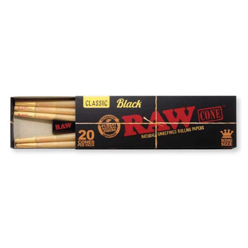 RAW Rolling Papers Black Pre Roll Cones 20pk King Size