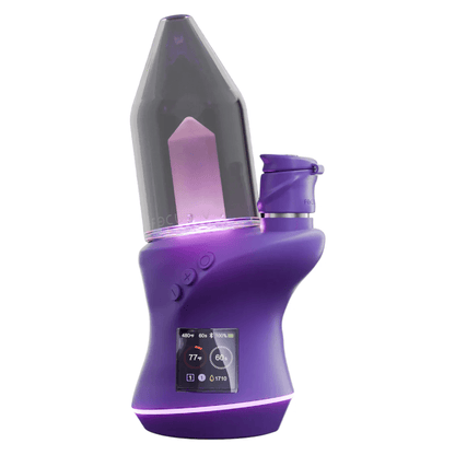 Focus V Carta 2 Smart Rig in purple with digital display and unique design for portable dabbing.