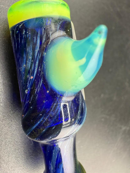 Brando Glass  Blunt / Joint Holder -Galaxy w/ Green Horn and Accents