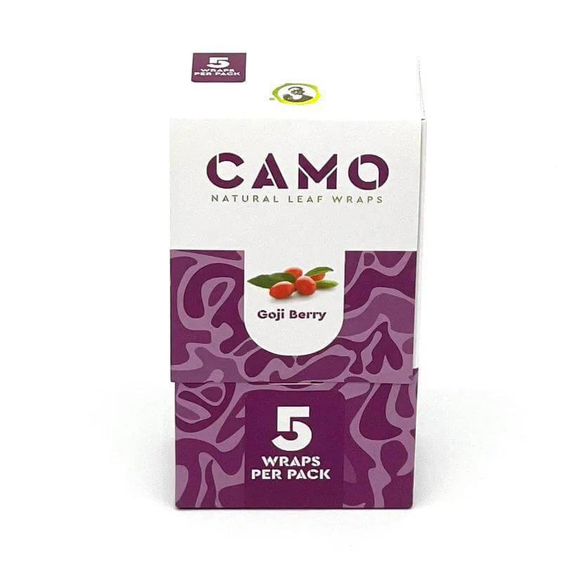 Camo Natural Leaf Wraps Goji Berry flavor, 5 wraps per pack, premium herbal wraps, nicotine and tobacco-free.