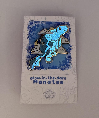 Evy Benita Enamel Pin - Glow-in-the-Dark Manatee