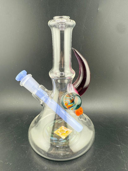 Brando Glass Mini beaker - Purple Horn & Rainbow Filla Millie w/ Teal Downstem 10mm 45°