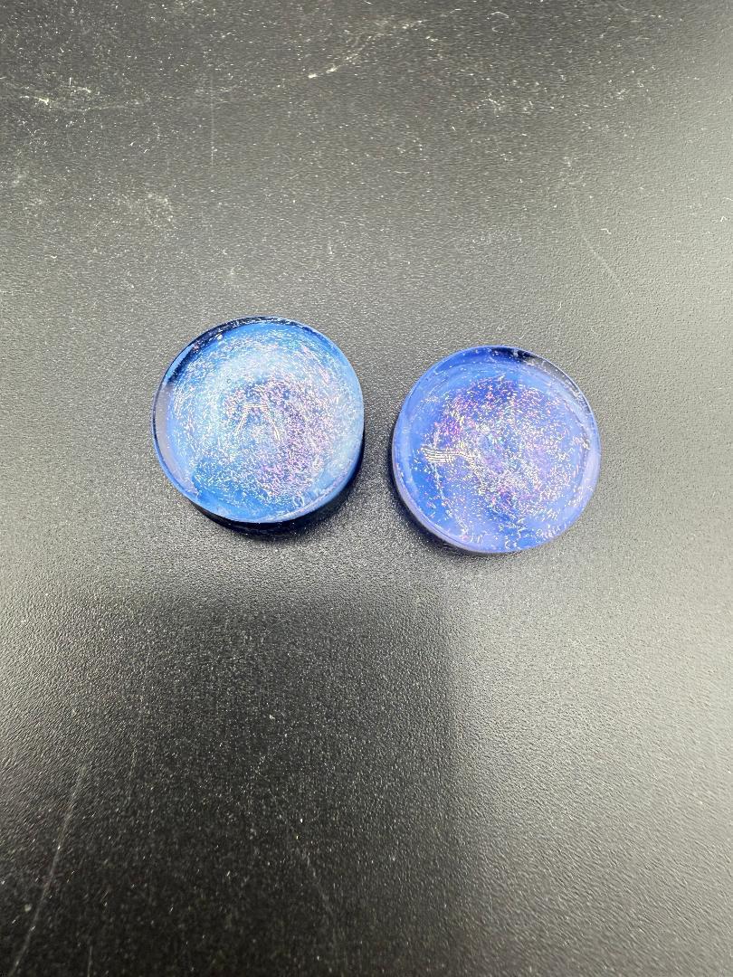 Handcrafted blue Mop Head Glass Gauges 15/16 inch, showcasing vibrant swirl texture for stretched ears.