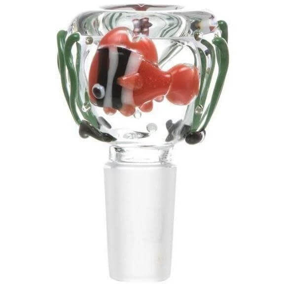 Empire Glassworks 14mm slide featuring a colorful fish design with green seaweed accents.