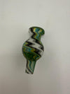 Lylo Glass Carb Cap in green, blue, and black wig wag design for quartz bangers, handcrafted in Spokane, WA.