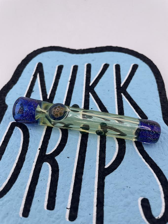 Filla John Glass Chillum / One Hitter - UV Middle w/ Blue Accents & Honeycomb Mille