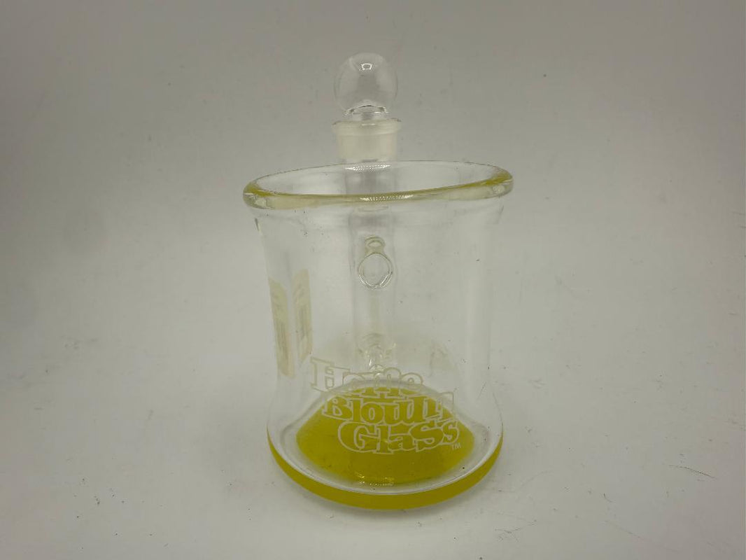 Home Blown Glass Q-Tip ISO Jar with yellow base and lid for stylish dab station storage.