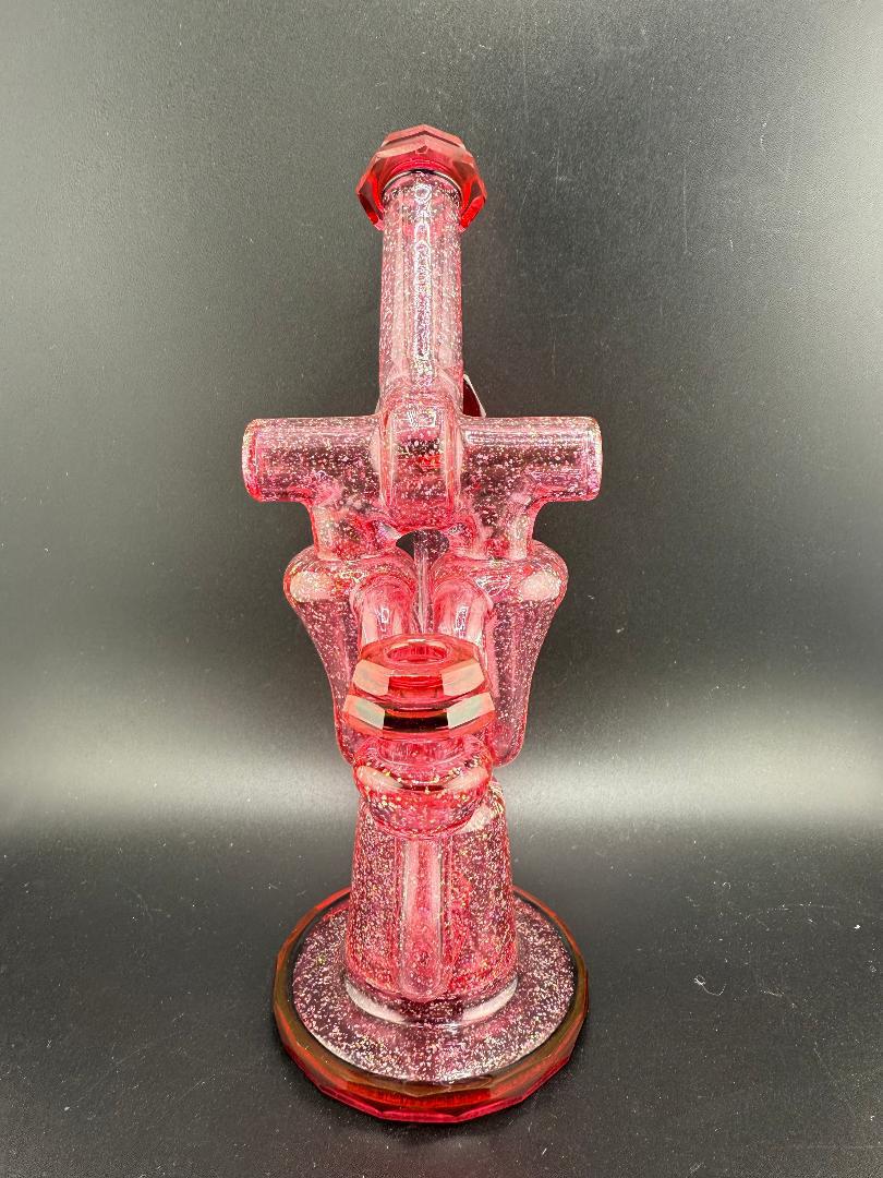 Domer Glass x Doc Glass Clear  Red Fully Facteed Crushed Opal  10mm Recycler That Looks Expensive Spokane Washington Domer double  Nikk drips Facing Front