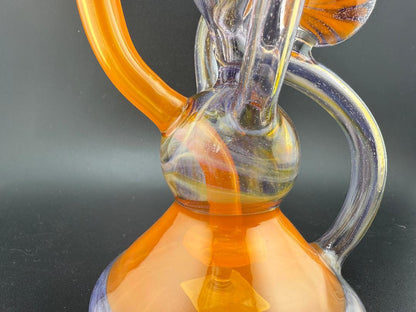 Mank Glass Orange & Purple Recycler w/ Marble and Opal Accents 10mm 90°