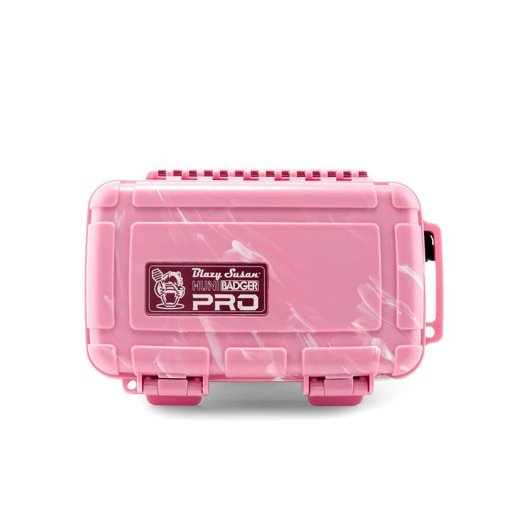 Huni Badger Pro portable device case in pink, ideal for safely storing herbal extract accessories.