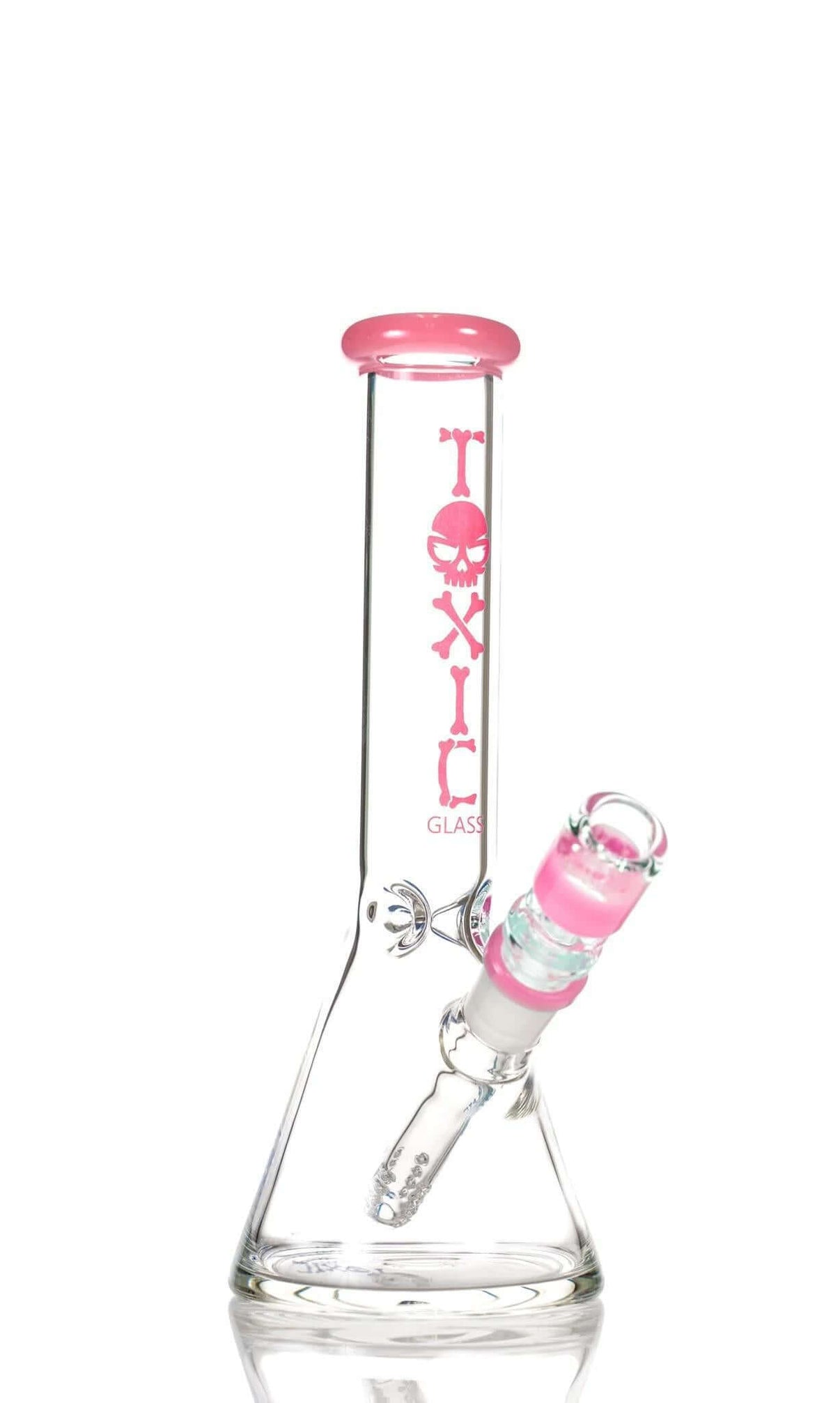 Toxic Glass Classic Beaker 10" TX75 with pink accents, designed for smooth smoking experiences.