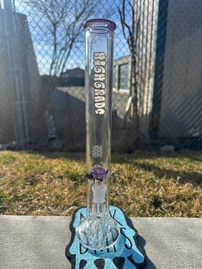 HighGrade Glass Straight Flower Tube - 16" Color Accent w/ Sacred Geometry Bake On 14mm 90°