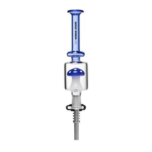 Human Grade Shroom Nectar Collector in blue, featuring mushroom shower perc for smooth dabbing and filtration.