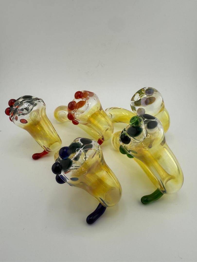 Collection of handcrafted Danny W Glass Fumed Sherlock pipes in vibrant colors, perfect for unique smoking experiences.
