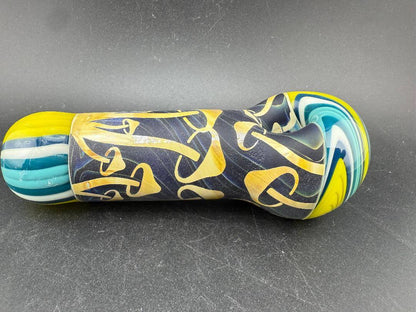 Danny W Glass Hand Pipe -Wig Wag Cap & Mouth Piece w/ Multi Layered Sand Blasted Mushroom Center Section