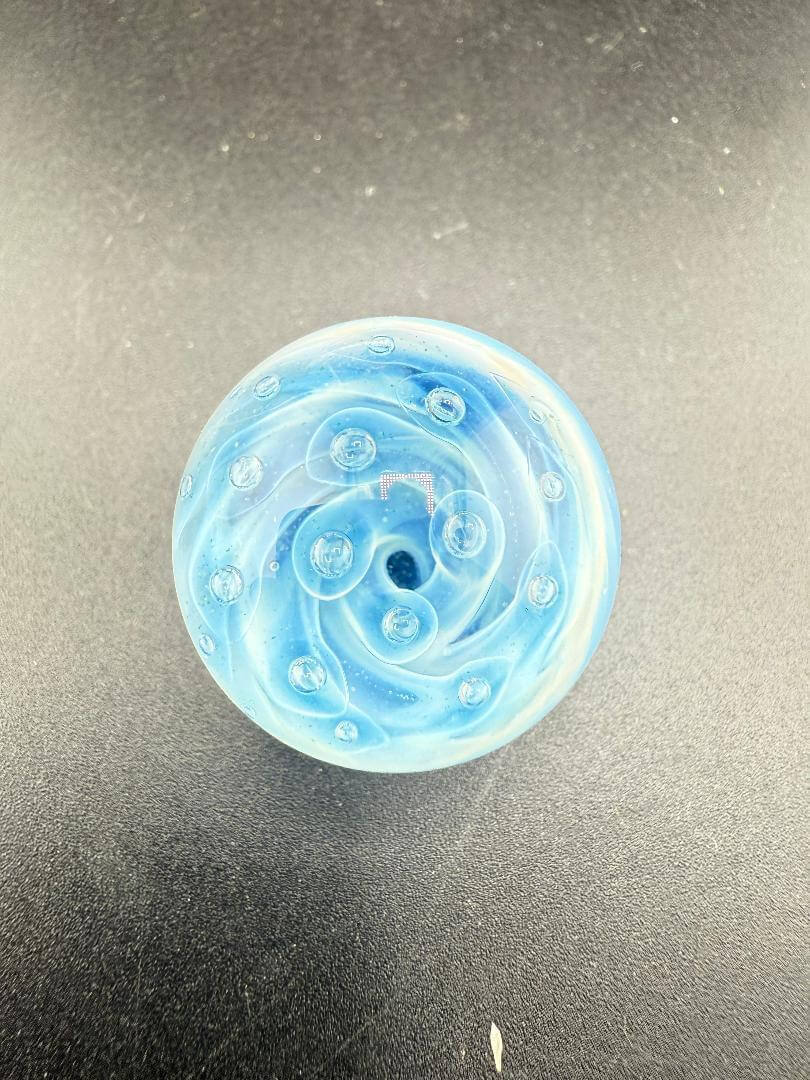 Danny W Glass Marble - 24mm Blue Bubble Trap / Implosion featuring a blue bubble design and implosion effect.