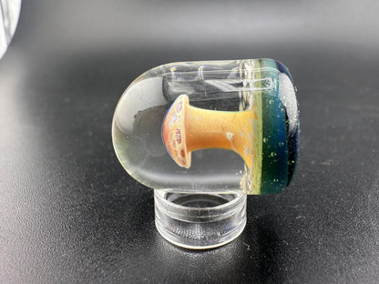 Danny W Smaller Mushroom Implosion Marble / Paperweight showcasing a vibrant 3D mushroom design.
