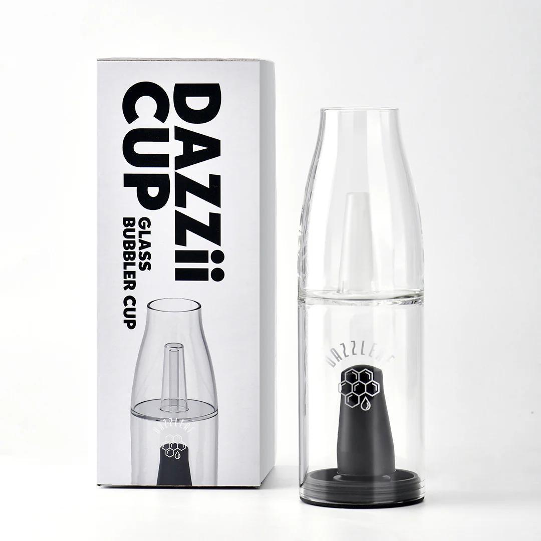 Dazzleaf Dazzii Cup Glass Bubbler Cup shown with packaging for smooth water-cooled vapor experience.