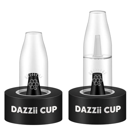 Dazzleaf Dazzii Cup Glass Bubbler Cup with two glass attachments on bases for vapor filtration and dabbing experience