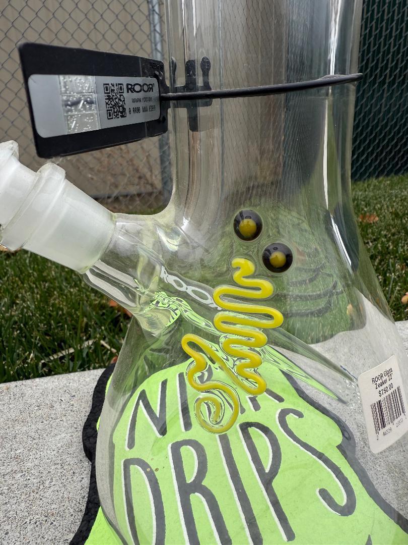 ROOR Glass Zeaker 22" 60 x 9mm Thickness 14mm 45 - Clear w/ Blue Bake Ons