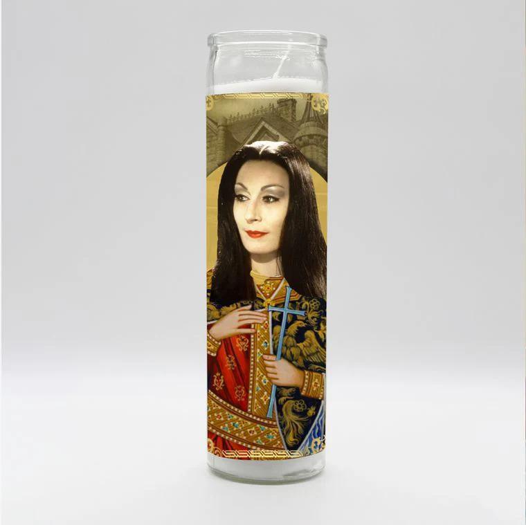 Bobbyk Saint Candles featuring a unique design with a figure in ornate attire, combining tradition and pop culture.