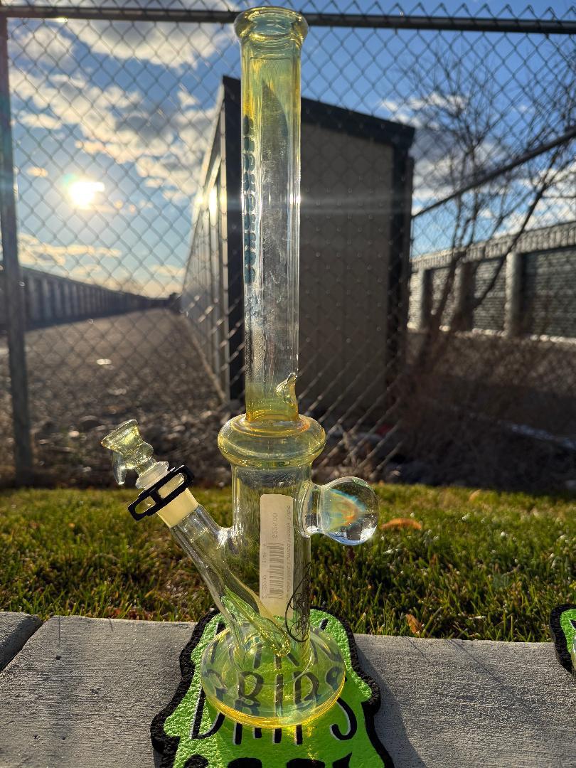 Highgrade Glass Flower Straight Tube - Fumed Bowl & Downstem w/ Sacred Geometry Bake Ons 14mm 45°