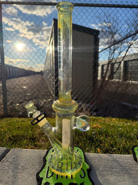 Highgrade Glass Flower Straight Tube - Fumed Bowl & Downstem w/ Sacred Geometry Bake Ons 14mm 45°