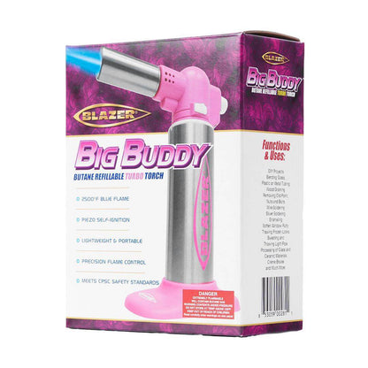 Blazer Big Buddy Butane Torch in pink, featuring precision flame control and a compact, portable design.