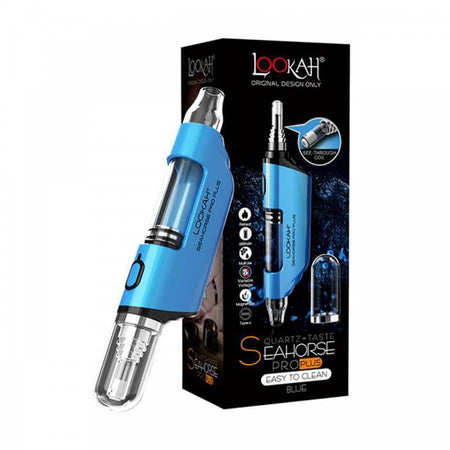 LOOKAH Seahorse Pro Plus electric nectar collector dab pen in blue, featuring quartz tip and easy-to-clean design.