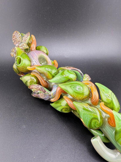 Mr. Gray Glass Large Dichroic Leaf Nug Stem Pipe