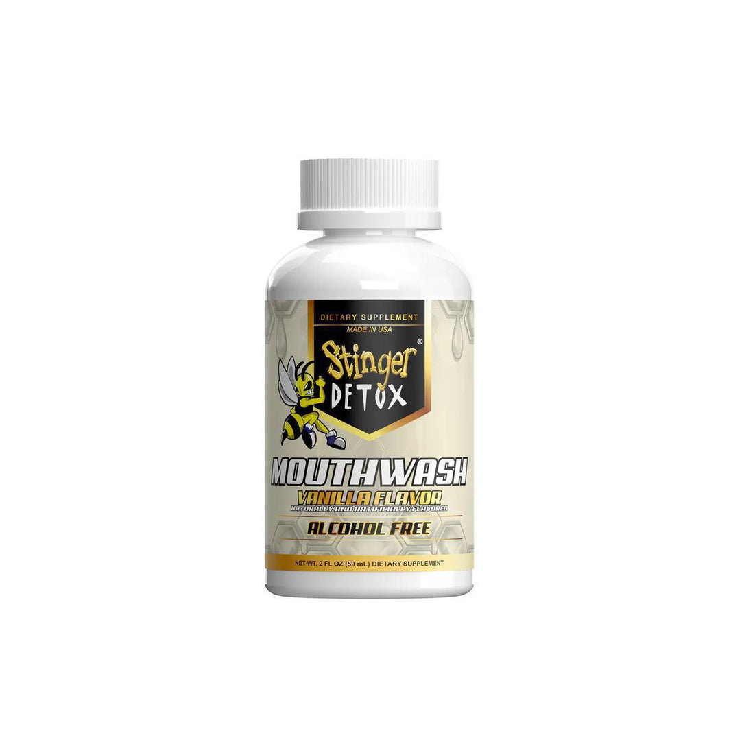 Stinger Detox Mouthwash in Vanilla flavor, alcohol-free, designed for natural mouth detoxification.
