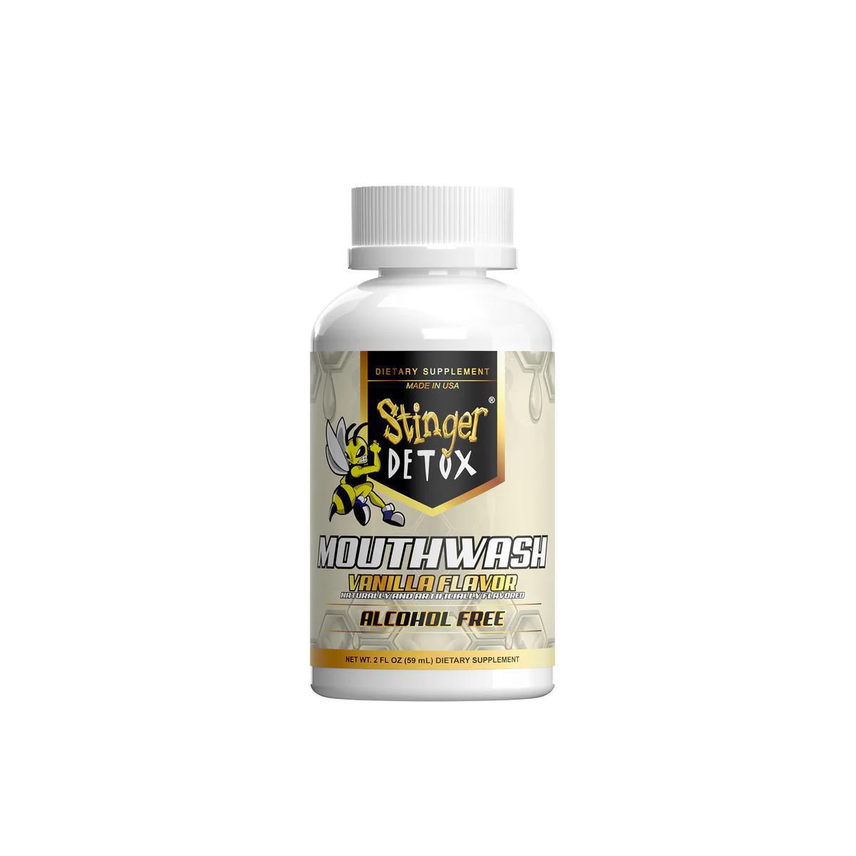 Stinger Detox Mouthwash in Vanilla flavor, alcohol-free, designed for natural mouth detoxification.