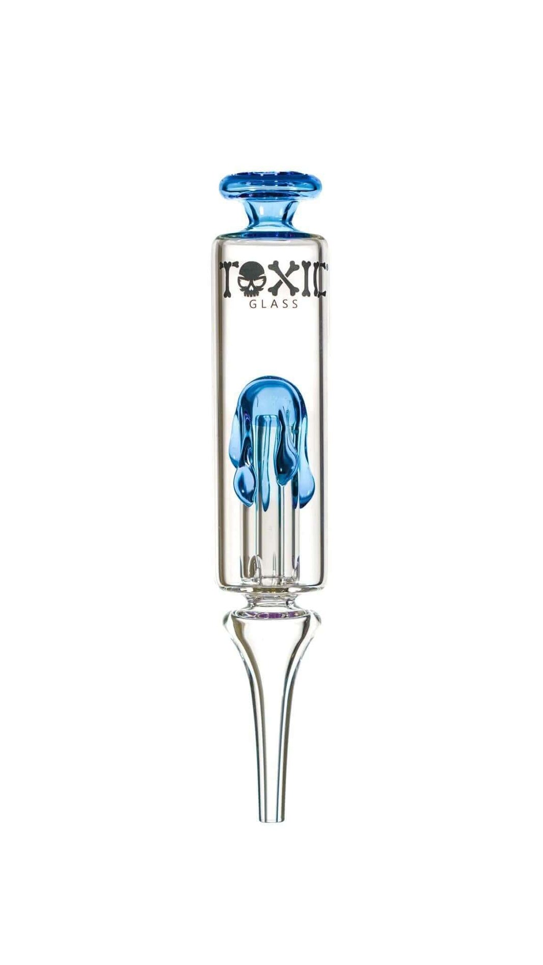 Toxic Glass Drip Sphere Nectar Collector TXNC30 with blue accents, designed for smooth concentrate hits.