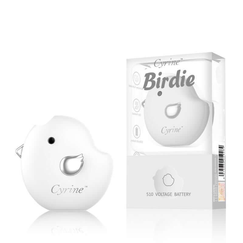 Cyrine Birdie 510 Battery in white with packaging, compact vape battery for 510 thread cartridges.