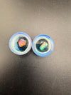 Mop Head Glass Gauges 15/16" featuring vibrant colored stones in blue glass plugs, handcrafted in Spokane, WA.